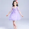 Sukienki dla dziewczynek koronka w stylu vintage kwiat dziewczyny suknia ślubna fioletowy płatek dołącz woal dzieci na imprezę taniec Vetement Fille 2-9T