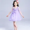 Vestidos de menina vintage flor de renda vestido de casamento roxo pétala anexado voile crianças para festa dançando Vetement Fille 2-9T