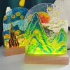Lamp Holders Rectangle LED Lights Display Base USB Wooden Lighted Stand Lasers Crystal Glass Night Resin Art Ornament