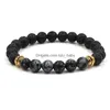 Charm Bracelets Moda Natural Cross Black Lava Stone Beads Pulseira Elástica Difusor de Óleo Essencial Pedra Vulcânica Frisado Drop Deliv Dhceu