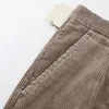 Męskie spodnie jesienno-zimowe dorywczo sztruksowe wysokiej talii luźne w średnim wieku plisowane ciepłe solidne zagęścić męskie spodnie bawełniane spodnie