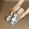 Slippers Cialisa Casual Flats Mules Vrouwen 2023 Mode Zilver Goud Echt Leer Slipper Handgemaakte Buiten Dames Zomerschoenen