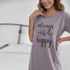 Kadınların Placess Nightgown Kısa Kollu Pijama Pijama Mektubu Baskı Nightwear Pijamalar Kadın Yuvarlak Boyun Ev Yazı Elbise PJS