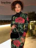 Urban Sexy Dresses Hawthaw Women Long Sleeve Bodycon Streetwear Party Club Floral Midi Dress Fall Clothing Wholesale Items For Business 230711