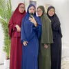 Etniska kläder 2-delad huva Kaftan Kvinnor Mslim Dubai Abaya Kappa Toppar Maxiklänning Kostym Turkiet Outfits Islamisk Bön Khimar Ramadan