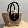 Woman Luxury Grass Woven Vegetable Basket Totes Casual Straw Bag Summer Knitting Shoulder Bag Cute Purses Gentle Lady Shopping Bag