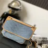 Classic Fashion Wash Denim bag Luxury Designer Women's Bag Pocket Luxury Bag Down chain Denim diagonal fold flap envelope Courier wallet purse