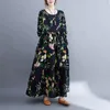 Casual Dresses 2023 Autumn Retro Round Neck Long-Sleeved Dress Loose Printed Large Size Women Baggy Clothing Z339