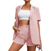 2023 Summer New Style Women's Suits Set Solid Lady Lapel Neck Blazer High Waist Shorts Two Piece Woman's Wear