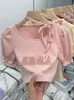 Женские футболки Tic Sweet Girl Slim Short Clabical Crop Tops Y2K Pink Design Filep Tshirt Women 2023 Летняя каваи.