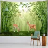 Tapestries Bamboo Forest Cottage Window Painting Tapestry Wall Hanging Deer Aesthetics Room Home Decor