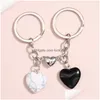 Porte-clés Nouveau Design Porte-clés Cristal Naturel Quartz Pierre Coeur Anneau Bouton Magnétique Chaînes Pour Couple Ami Cadeaux Diy Bijoux Dro Dhqoj