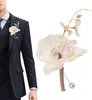 Dekoracyjne Kwiaty Groom Boutonniere | Ręcznie robione sztuczne butonierki Phalaenopsis - i męski stanik na ceremonię ślubną Anni