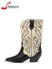 Boots Fashion Emelcodery Western Cowboy Boots Vintage Locted Toe Cunky Hel Slip на сапогах Autunn Winter Женская делу.