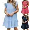 Vestidos casuales Mujeres Color sólido Cuello redondo Con volantes Vestido de manga corta Mujeres Business Wrap Maxi