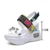 2022 neue Frauen Sommer Keil Sandalen Transparent PVC Kristall Chunky Plattform Schuhe Frau Regenbogen Dicken Boden Alias L230704