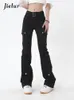 التنانير Jielur Fashion Slim Black Jeans American ins ins Solid Color Buttons Female Flud Pants Engle Casual Women S 230711