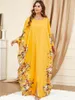 Casual Dresses Women Elegant Maxi 2023 Luxury Batwing Long Sleeve Printed Abaya Arabic Muslim Turkish Evening Party Robe Vestido