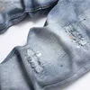 Jeans da uomo Jeans da uomo abiti da strada strappati pantaloni di jeans marchio di tendenza da uomo pantaloni casual bici solide fori di danno vestibilità ultrasottile di alta qualità Z230711