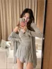 Women's T Shirts Summer Sexy Three-piece Suit With Breast Pad Women Lace Cardigan Pajamas Modal Grey Halter Shorts Home Wear