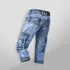 Jeans da uomo Fashion Cargo Pantaloncini di jeans con tasche multiple Vestibilità slim per uomo lungo blu dritto da uomo a metà polpaccio