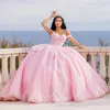 Rosa glänzende Schatz-Perlen-Ballkleid-Quinceanera-Kleider Vestidos De 15 Anos Mode-Tüll-Geburtstags-Prinzessin-Party-Kleider