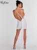 Urban Sexy Dresses Hugcitar One Shoulder Adjustable Scarf Backless Loop Ruched Sexy Slim Mini Prom Dress Summer Women Elegant Outfit Wedding Party L230711