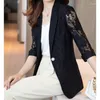 Damenanzüge, Übergröße, S-4XL, Damen-Blazer, Jacke, Dreiviertelärmel, Spitze, schlank, Frühling, Sommer, Herbst, modisch, lässig, elegant, Schwarz, Gelb