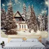 Tapestries Christmas Village Wooden House Tapestry Ice And Snow Style Wall Hanging Merry Christmas Tapestry For Home Deco Christmas Gift R230710