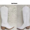 Boots Cowboy Cowgirl Western Boots Autumn White Knee High Heels Women's Large 41 Comfortable Walking Stacked High Heels Vintage Shoes L230711