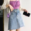 Skirts Women High Waist Irregular Hip Hop Ripped Tassel Jean Fashion Female Summer Sweet A-Line Denim Skirt Korean Streetwear