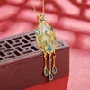 Ketten Inspiration Emaille Blume Quasten Halsketten Natürliche Jade Wassertropfen Anhänger Licht Luxus Antikes Gold Handwerk Schmuck