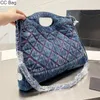 10A CC Bag Womens Denim Shopping Bag Bleu et Noir Brodé Distressed Designer Bag Quilted Plaid Silver Metal Chain Grande Capacité Totes Purses Luxury Handbags