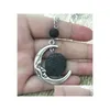 Pendant Necklaces Fashion Circle Lava Stone Moon Necklace Volcanic Rock Aromatherapy Essential Oil Diffuser For Women Jewelry Drop D Dhl3E