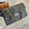 CC Bag 32CM Borse con patta a punto V a forma di V Borse da donna Borsa in vera pelle nera marrone Hardware in metallo dorato vintage Catena in pelle Street Trend Spalla Cross Body Wall