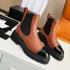 Nowa krata skórzana kostka chelsea Boots platforma slip-on okrągłe płaskie botki masywne półbuty luksusowy projektant buty za kostkę dla kobiet buty rycerskie na grubym obcasie