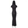 Robes décontractées 3D Imprimer À Capuche Slim Fit Maxi Dress Pour Les Femmes D'été 2023 O Cou À Manches Courtes Taille Moyenne Moulante Club Partywear