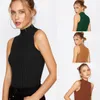 Women's Tanks Camis High Quality Summer Autumn Women Mock Neck Top Turtleneck Sleeveless T-shirt Slim Knitted Vest Female Tee Knitwear 230711