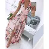 Robes décontractées femmes bohème été robe d'été mode Maxi Sexy sangle élégant Floral plissé en mousseline de soie col en V imprimé longue robe