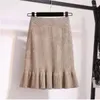 Skirts Fairy Woolen Knitted For Women Autumn Winter Lotus Leaf Hem High Waist A-line Skirt Korean Fashion