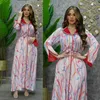 Roupas étnicas Dubai Abaya Luxo Para Mulheres Muçulmanas 2023 Primavera Cinto De Strass Estampado Floral Vestido de Manga Longa Ramadã Robe Roupas Árabes