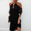 Vestidos atractivos urbanos Vestido elegante de manga corta Mujeres Halter Lace Patchwork Off Shoulder Vestido corto sexy Boho Summer Party Dress 2022 L230711