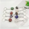 Key Rings Natural Ore Stone Keychain Crystal Quartz Copper Wire Winding Spring Women Men Car Holder Keyring Jewelry Drop Delivery Dhcxu