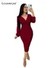 Urban Sexy Robes Automne V-Neck Package Hip Jupe Casual Élégant Manches Longues Sexy Noir Plis Slim Fit Maxi Party Robes Formelles pour Femmes 2022 L230711