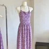 Повседневные платья Lauri Laki Purple Print Fashion Sexy Backless Lace Up Midi без рукавов клубная вечеринка праздничная спагетти -ремешок Sundress 2023