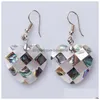 Charm Plaid Mosaic Paua Abalone Shell Sweet Heart Dangle Crochet Boucles D'oreilles Pour Femmes Filles Cadeau 5 Paires Drop Delivery Jewelry Dh70V