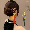 Pinces à cheveux chinois rétro coloré lanternes glands bâtons femmes métal fleurs baguettes accessoires bijoux cadeau