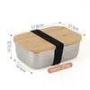 Set di stoviglie Bento Lunch Box in acciaio inossidabile di bambù per adulti Contenitore di stoccaggio in metallo da 1400 ml Scatole di legno ecologiche di alta qualità per bambini