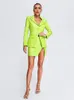 Robes Décontractées Sexy Col En V PU Veste Mini Jupe Costume Femmes À Manches Longues Pin Boutons Blazer Manteau Jupes 2 Pièce Ensemble Piste Club Robe De Soirée