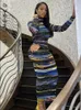 Urban Sexy Dresses Sexy Print Turtleneck Cut Out Bodycon Midi Dress Women Long Sleeve Slim Party Vestidos 2022 Spring Fall Harajuku Y2K Clothes L230711